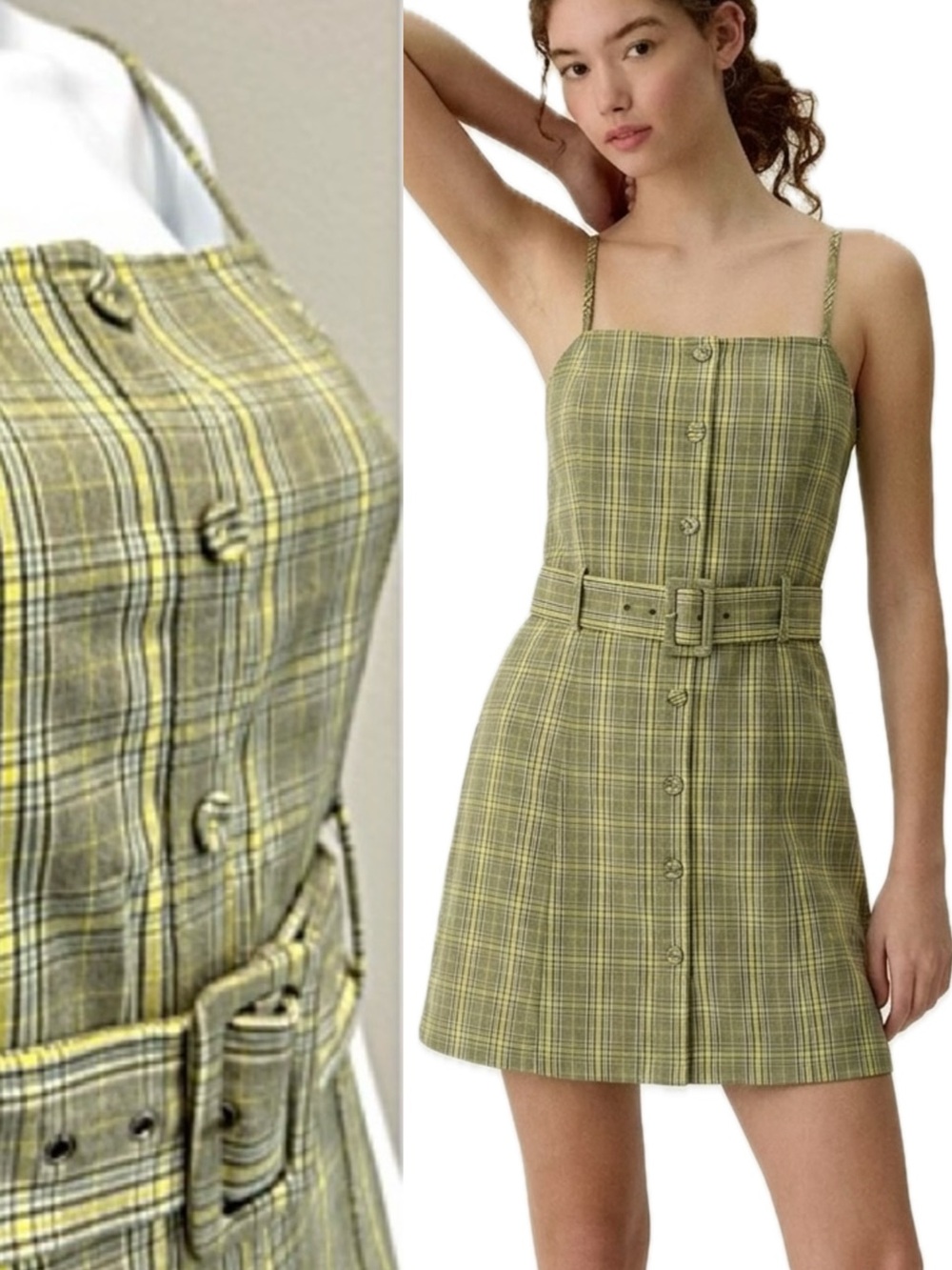 Urban Outfitters Plaid Pinafore Size Small Belted School Girl Y2K Overalls Dress